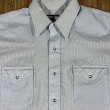 Vintage Wrangler Shirt Mens Large Blue Cowboy Cut Western Pearl Snap USA 80s