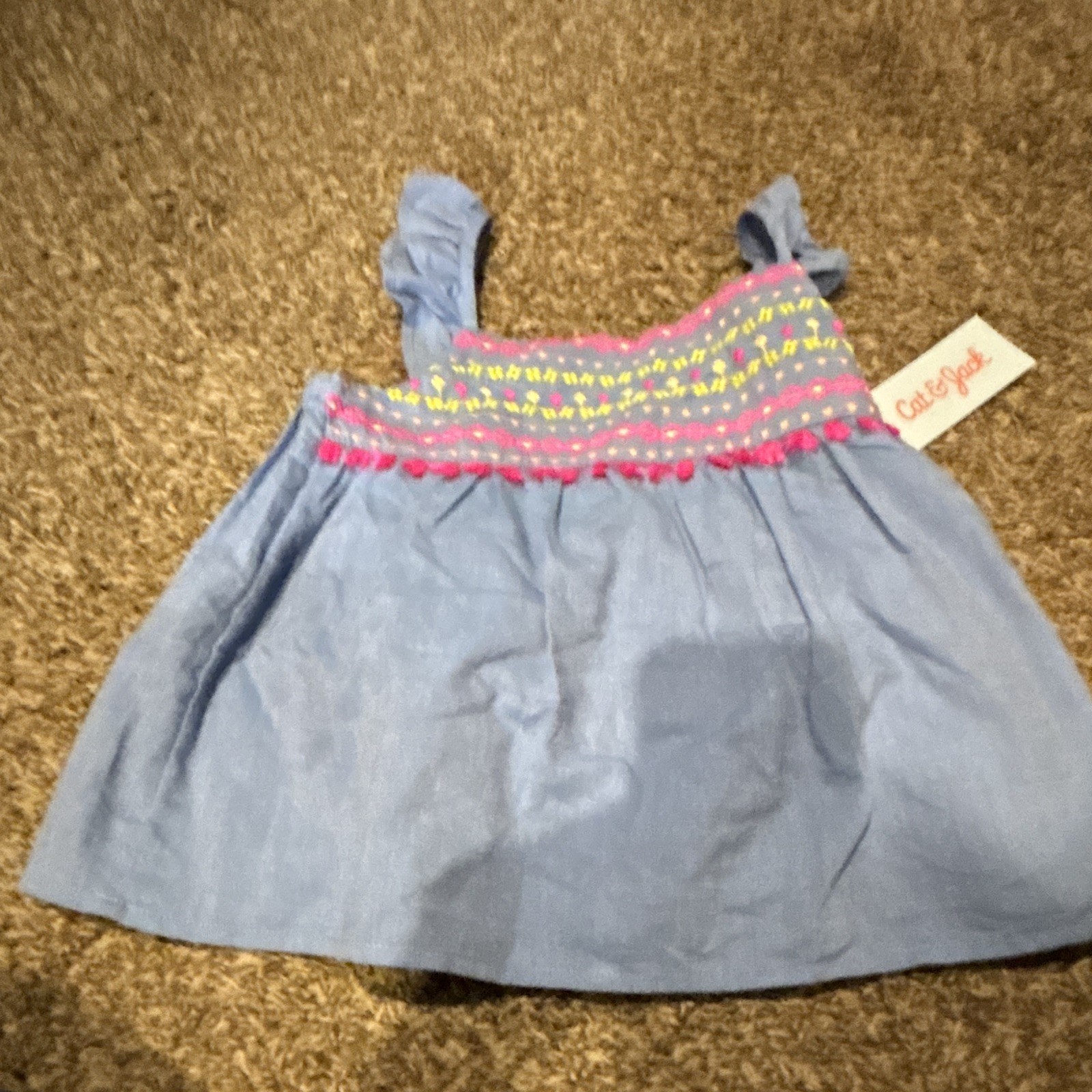 Cat & Jack A-Line Blue Pink Yellow Embroidered Sleeveless Short Dress Girls 5T