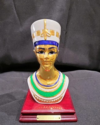 Porcelain Bust Figurine Egyptian Nefertite Vittorio Sabadin 22k Gold Italy Art