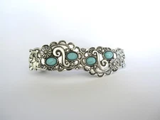 Blue stone silver tone metal flower western native tribal hair clip barrette