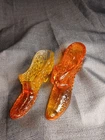 Pair Of Vintage Amberina Glass Shoes L E Smith Fenton