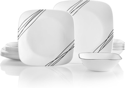Vitrelle 18-Piece Lightweight Dinnerware Set for 6 - Chip Resistant Square Desig