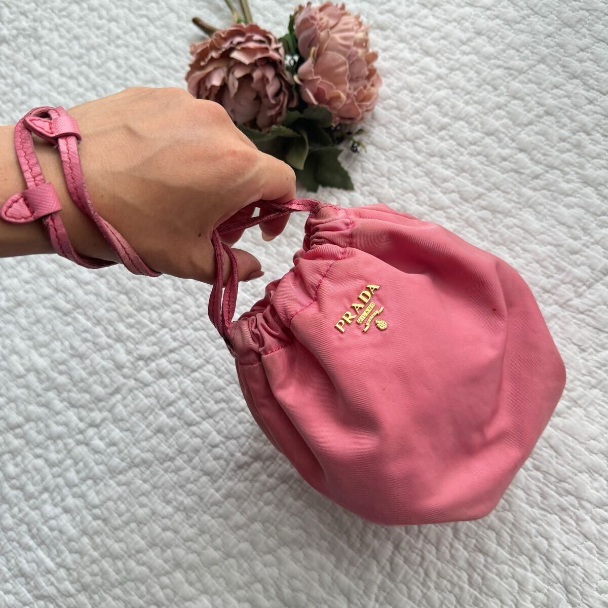 PRADA Mini Drawstring Pouch Mini Pouch Logo Tessu… - image 9