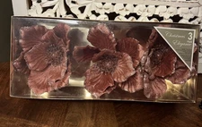 Christmas Tree Clip Ornaments Mauve Flower Glittered Gold Pack of 3 Boxed 6 inch