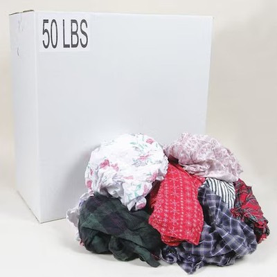 Cotton/Polyester Cloth Rags, 50 Lb Box, Sizes Vary, Assorted Colors, G303050pc