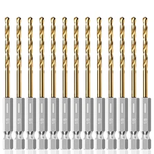 13PC 1/8 Titanium Coated Hex Shank Drill Bit Set for Metal, Wood & Plastic