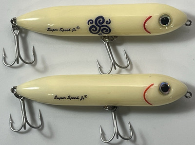Lot of 2 Vintage Heddon Super Spook Jr. 3 1/2 '' 1/2 oz. Bone