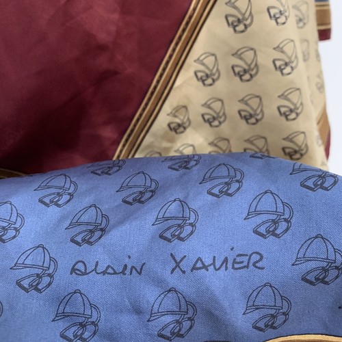 Alain Xavier 100% Silk Scarf 30" Square - Equestrian Helmet Print - Burgundy#A43 - Picture 3 of 3