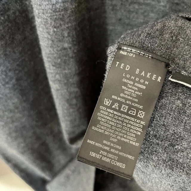 Suéter Ted Baker Para Hombres 3 Mediano Negro Rayas Lana Pullover Ligero Cuello Redondo Foto 4 de 4