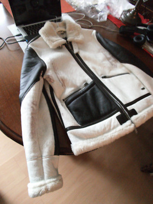NWT Men's ICEBERG Off-White+Black SHEARLING Luxury Leather Jacket US40 IT50 M