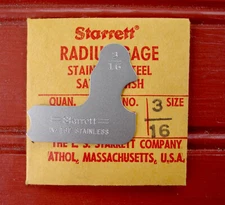 New! Genuine 3/16 Starrett Radius Gage Stainless Steel Satin Finish 167