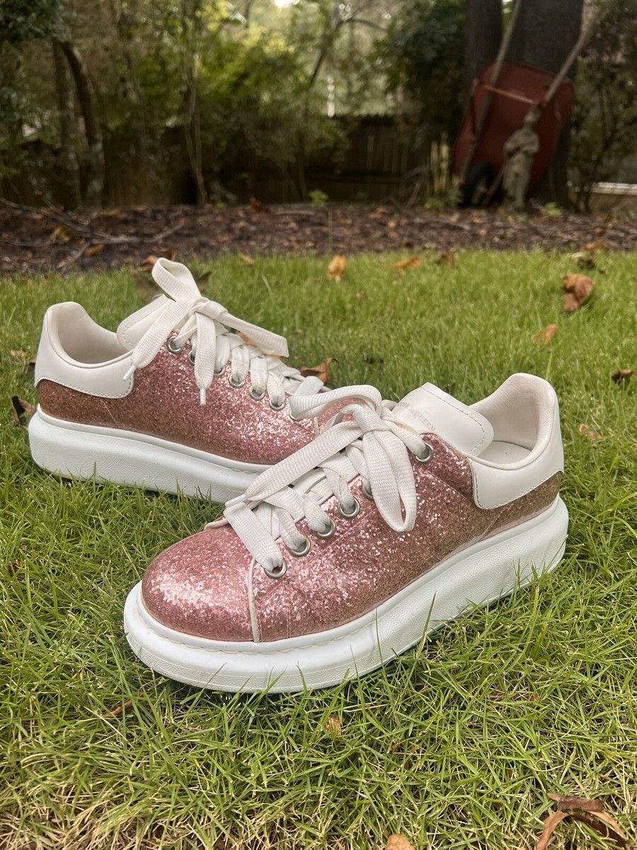 $650 Alexander McQueen Pink Rose Glitter Embellished Larry Sneaker