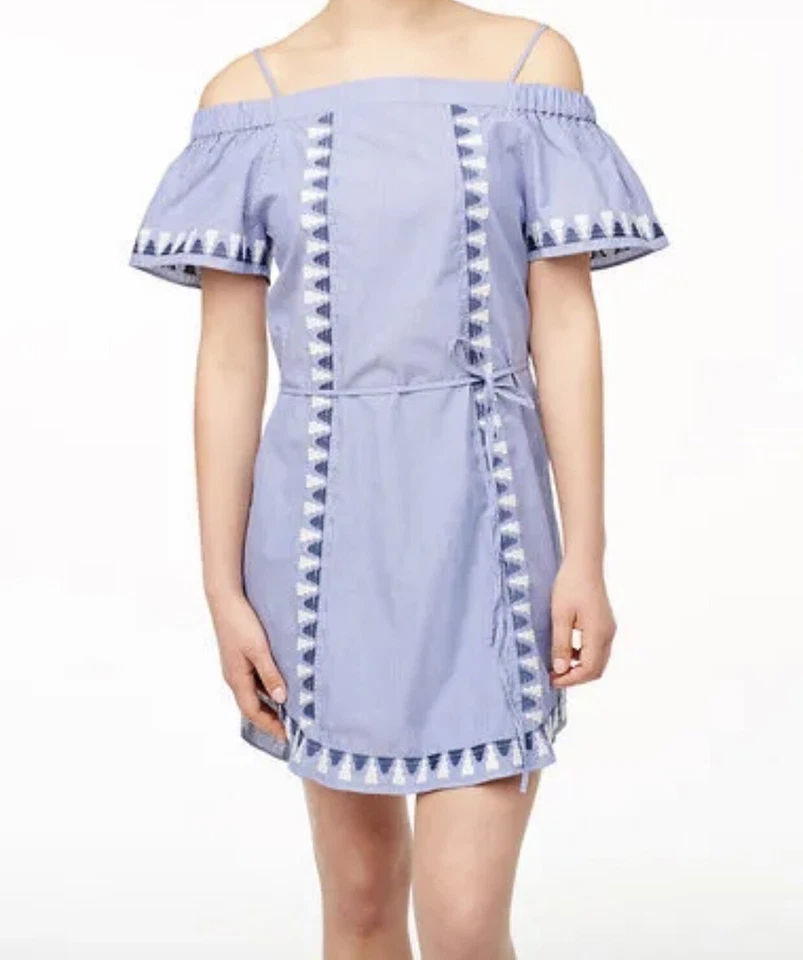 Vestido túnica Stella & Dot Kali bordado azul/blanco a rayas S/XS excelente estado! Foto 3 de 4