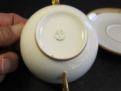 JPL Limoges France Gold Edge Bullion Cup & Saucer GORGEOUS - Picture 3 of 6