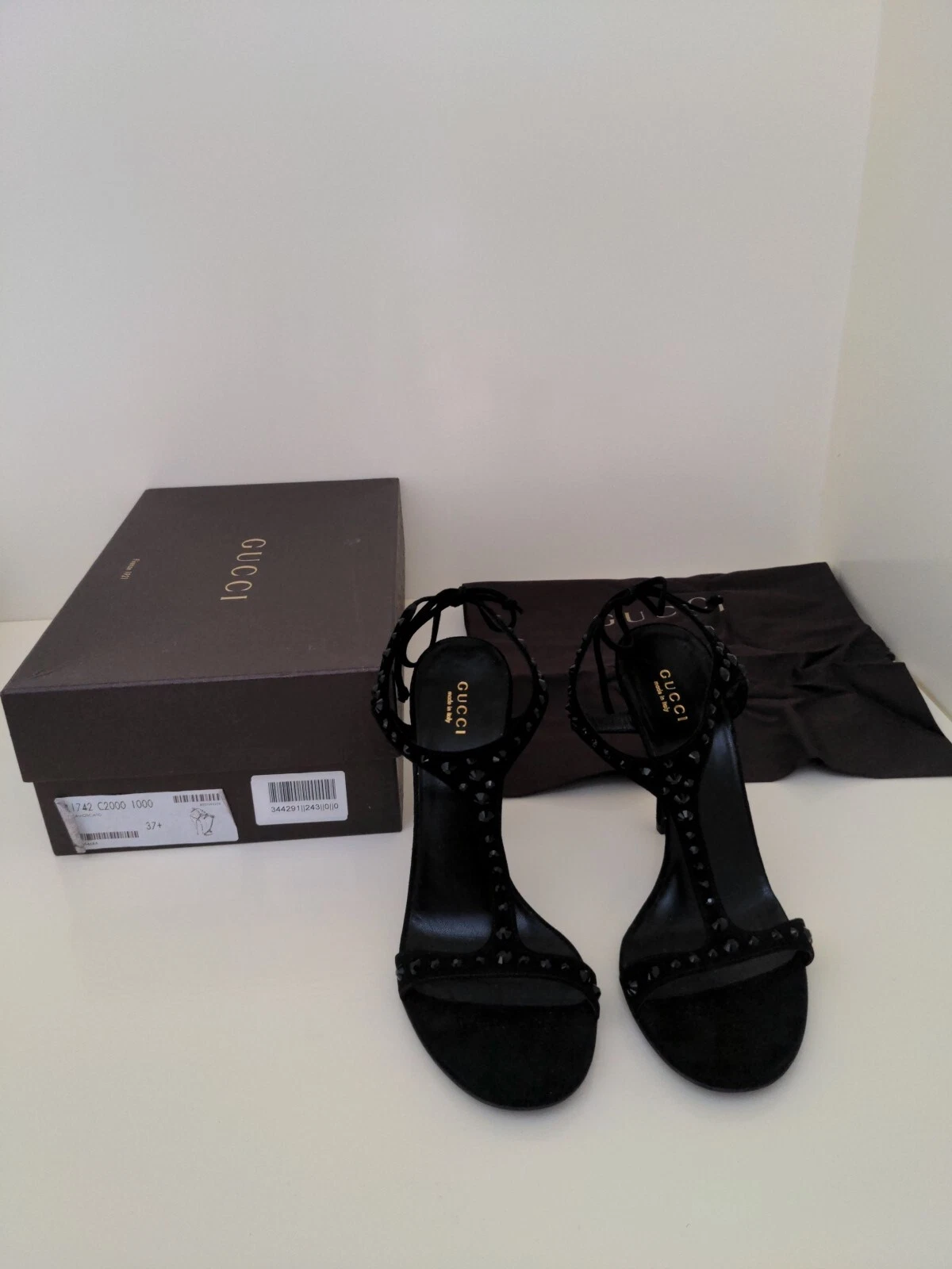 Sandales chaussures Gucci Evening cristal daim brillant talons 37,5