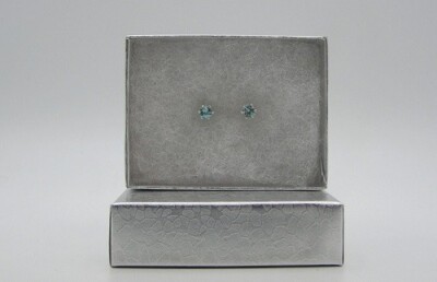 Blue Zircon Earrings Set In S/S W/Titanium 3.7 mm Faceted Rounds, .65 Cts Africa