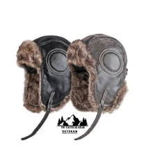 Faux Leather Hat Unisex Trapper Aviator Pilot Earflap Fur Ushanka Hat 22-24"
