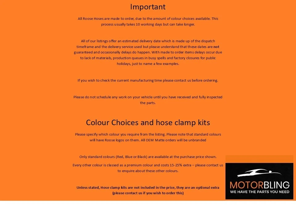 Roose Motorsport Silicone Ancillary Hoses for Mitsubishi GTO 3000GT Twin Turbo - image 3 of 3