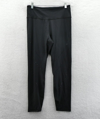 Victorias Secret Large Bling Black Leggings Cropped Leg Mid Rise Back Zip Pocket