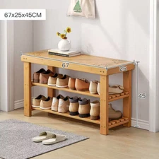 3-Tier Solid Wooden Shoe Rack Organize Bench Seat Entryway Storage Shelves USA