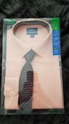 Apt. 9 Dress Shirt and Tie Set Men's Lacey Pink L 16 -16.5 32/33 Slim Fit  NWT | eBay