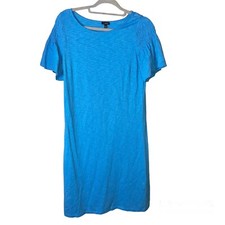 TALBOTS SMOCKED SLEEVE KNIT SHIFT DRESS Blue SIZE Small