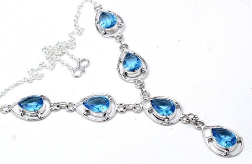 925 Sterling Silver Swiss Blue Topaz Gemstone Handmade Jewelry Necklace ...