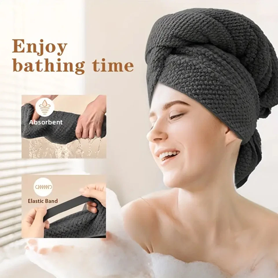 Cotton Hair Turban Towel Cap Hair Drying With Button Loop Fast Drying Wrap Towel - image 4 of 4