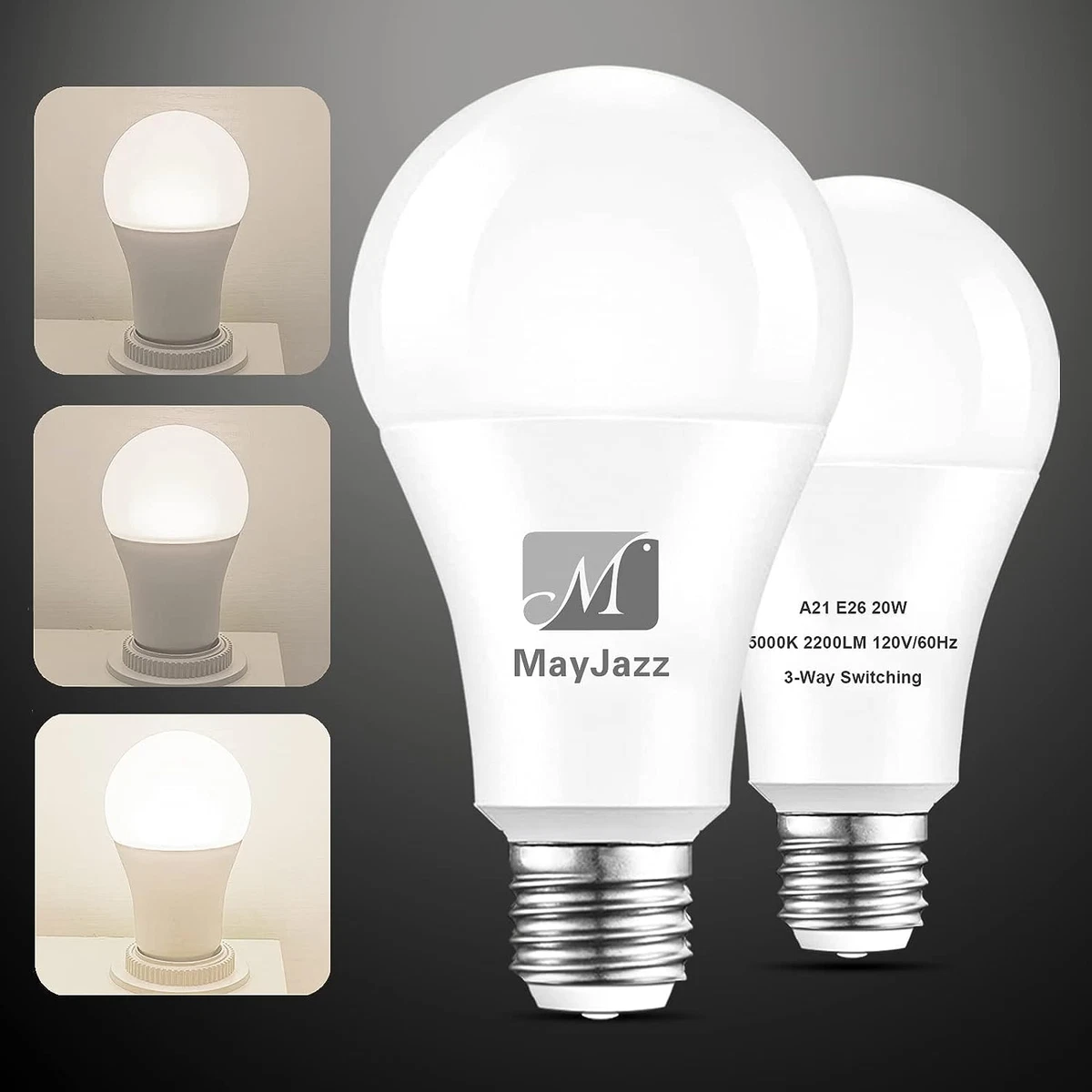 3 Way LED Light Bulbs 50 100 150 Watt Equivalent A21 Three Way Light Bulbs 5000K