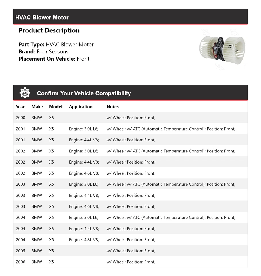 Motor de ventilador dianteiro 4 estações 2001 2002 2003 2004 2005 para 2000-2006 BMW X5 HVAC - Imagem 2 de 4