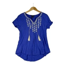 Style & Co Women's Purple Cap Sleeve Keyhole Tee