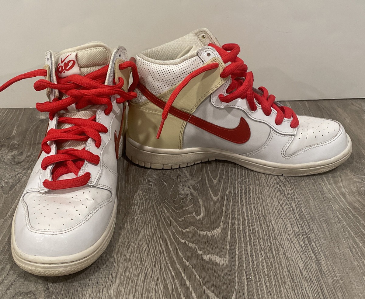 White Red Nike Dunk High Skateboarding Shoes 342257-101