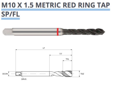 SPIRAL NUTENGEWINDEBOHRER M10 x 1,5 HSS-E M42 ROTER RING 6H DIN371 TM15301000 EUROPA WERKZEUG