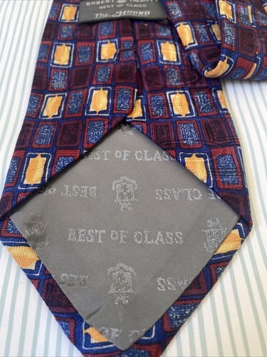 Corbata Robert Talbot Vintage Azul Rojo Dorado Seda 100% - Imagen 6 de 8