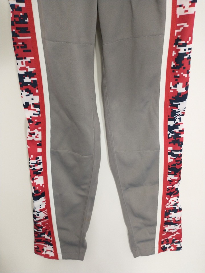 Boombah Softball Pants Gray with Red White & Blue Camo Accents Size 26