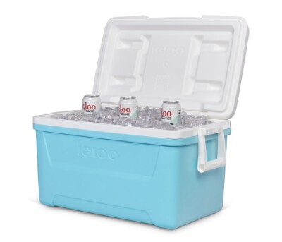 Igloo 48 Quart Laguna Hard Sided Ice Chest Cooler, Aqua Blue and White