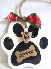 One Of A Kind - Hand Sculpted YORKSHIRE TERRIER PAW PRINT GLASS  X-MAS ORNAMENT