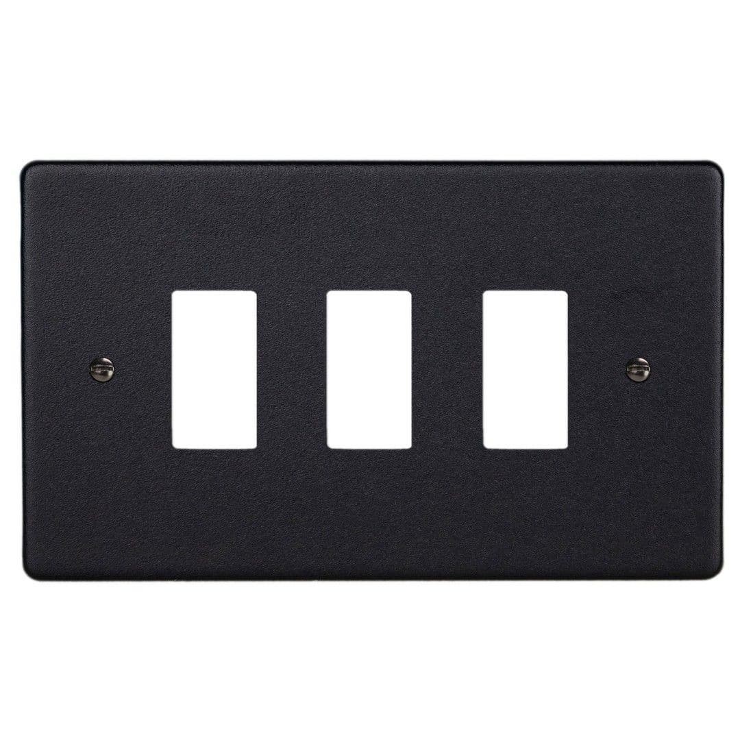 Varilight XDEPGY3.MB Essential Matt Black 3 Gang PowerGrid Plate inc Yoke