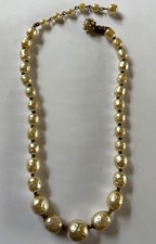 Vintage Miriam Haskell Signed Faux Baroque Graduated Pearl Necklace 17” 