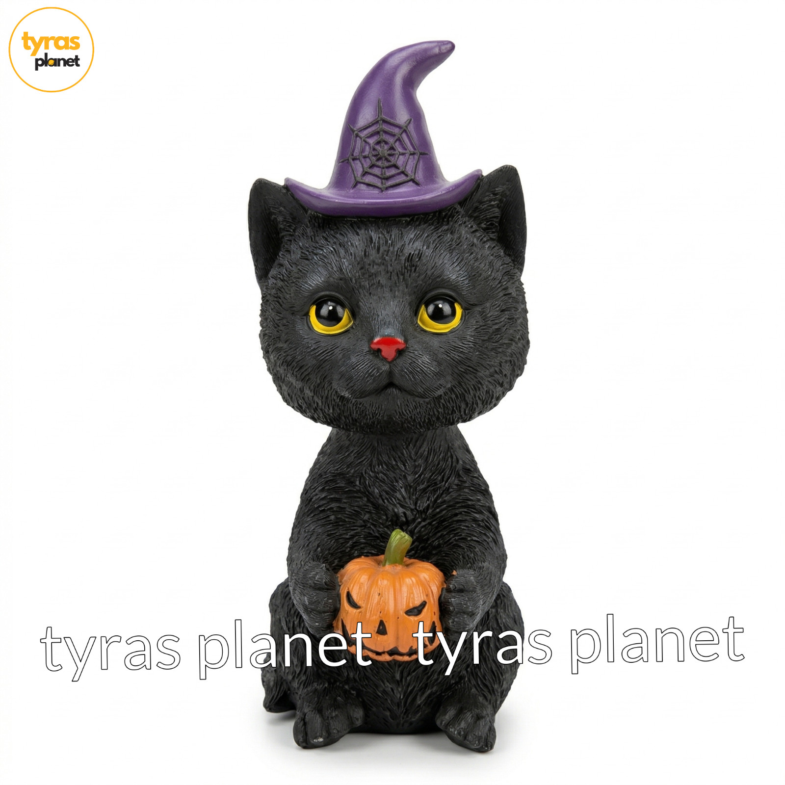 Humane Society Black Cat Spooky Halloween Purple Witch Hat Pumpkin Decor 11