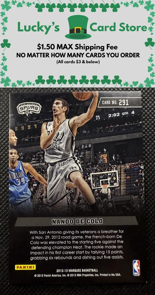 2012-13 Panini Marquee #291 Nando De Colo Rookie - Image 2 of 2
