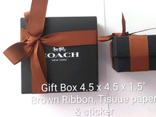 COACH NY Bundle RETAIL BLACK GIFT BOX 4.5 x 4.5 x 1.5 " ribbon, TISSUE  Sticker