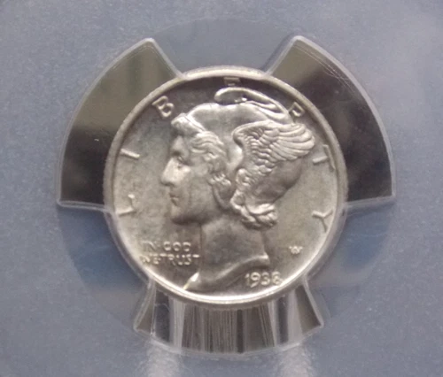 1938 "D" Mercury SILVER Dime 10c PCGS MS65 FB #034 *FULL BANDS* Gem BU ECC&C Inc