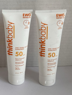 Thinkbaby Sunscreen Lotion - SPF 50 - 3 oz, White For Babies (2 Pack)