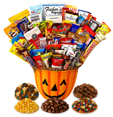 Halloween Pumpkin Gift Basket   Assorted Candy, Chocolates, Cookies & Snacks