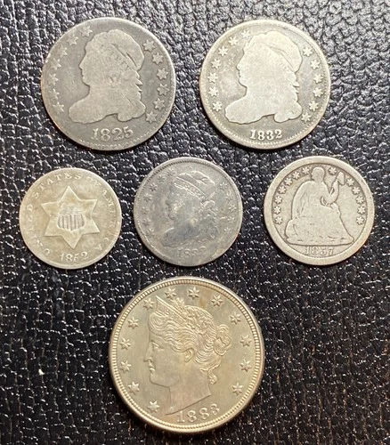 U.S. Seated Liberty Draped Bust Half Dime 1825 1832 3c. Silver 1883 No Cents Lot