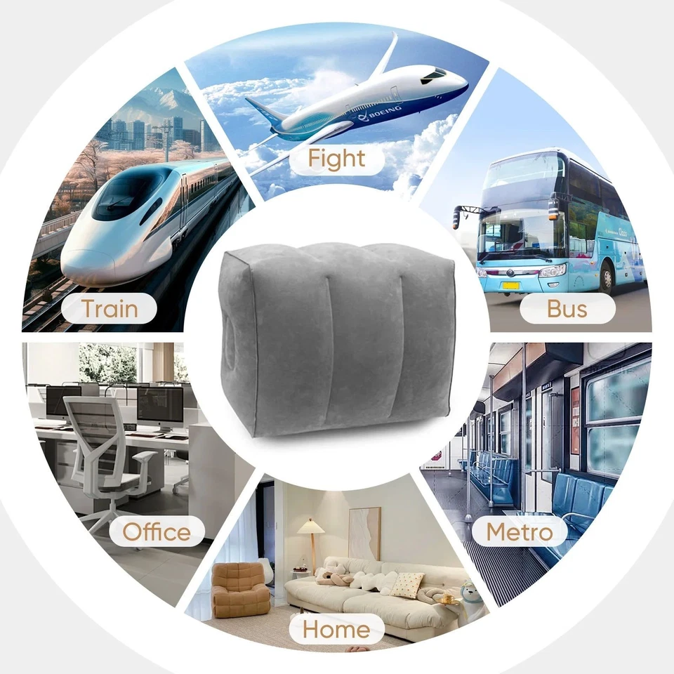 充气旅行脚凳枕头可调节高度 3 层飞机支腿支撑 — 第 4/4 张图片