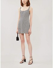 Reformation Noha navy blue cream floral ditsy print square neck mini dress 8