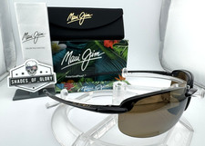 MAUI JIM HOOKIPA MJ H407-02 GLOSS BLACK HCL BRONZE POLARIZED RIMLESS SUNGLASSES