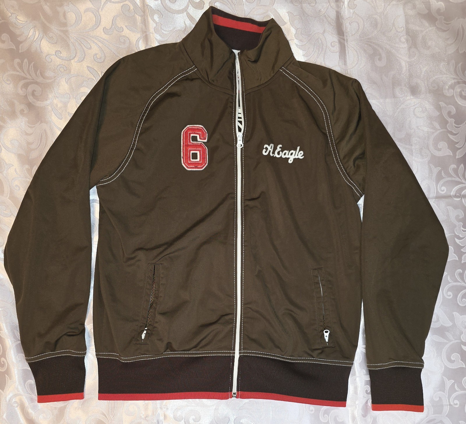 American Eagle Varsity Jacket Medium Brown Zip Up… - image 1